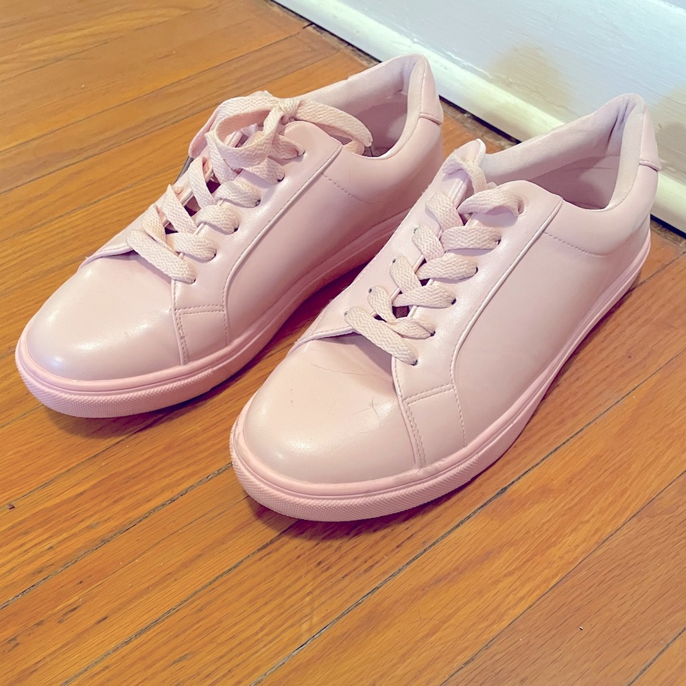 Super comfortable pink sneakers.